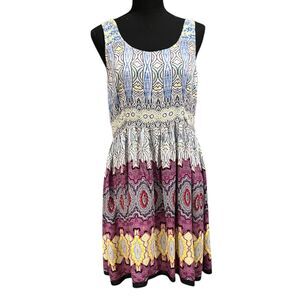 PATRONS OF PEACE Sleeveless Multicolor BOHO Printed Midi Dress Open Back Sz S